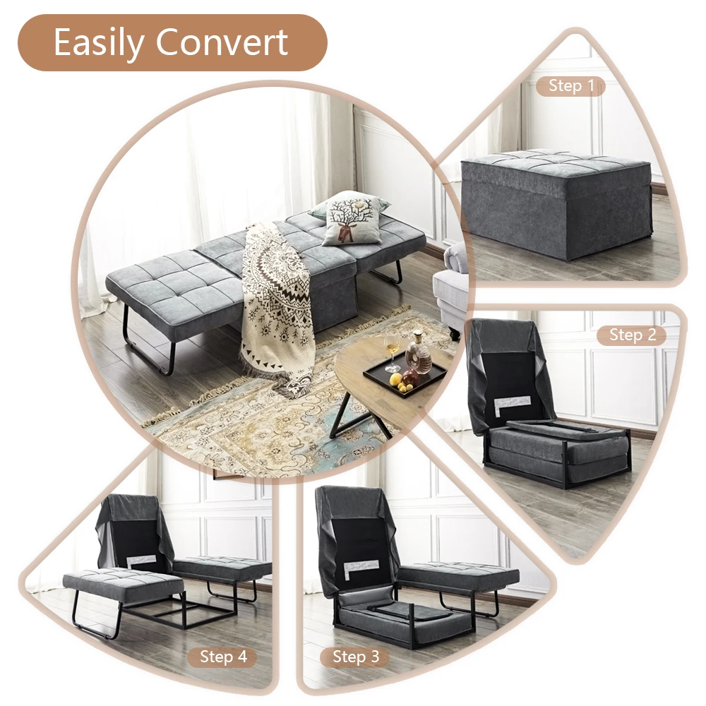 Vonanda 4 in 1 convertible stunning velvet Ottoman Sofa Bed Small Modern Couch Multi-Position Convertible