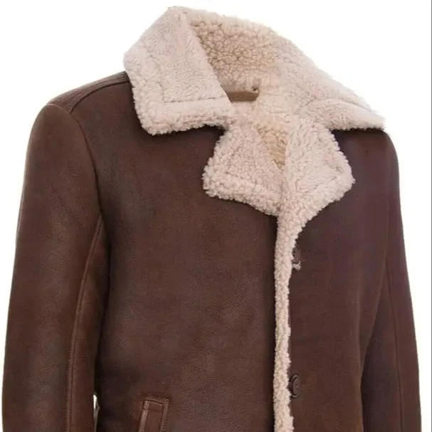 Lightweight Shearling Leather Coat Button Down Style For Men Cheap Price New Stylish Sheepskin Coat By Al Zaib Impex