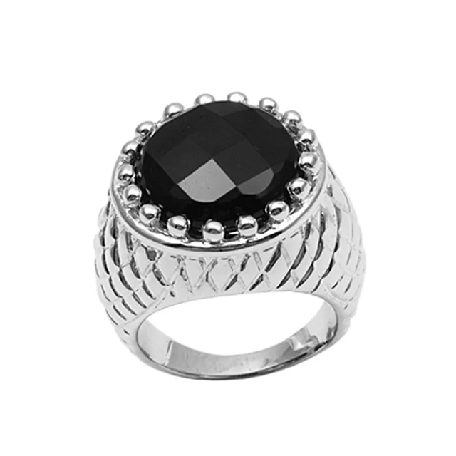 Wholesaler and manufacturer ring 925 sterling silver black onyx gemstone jewelry texture band rings