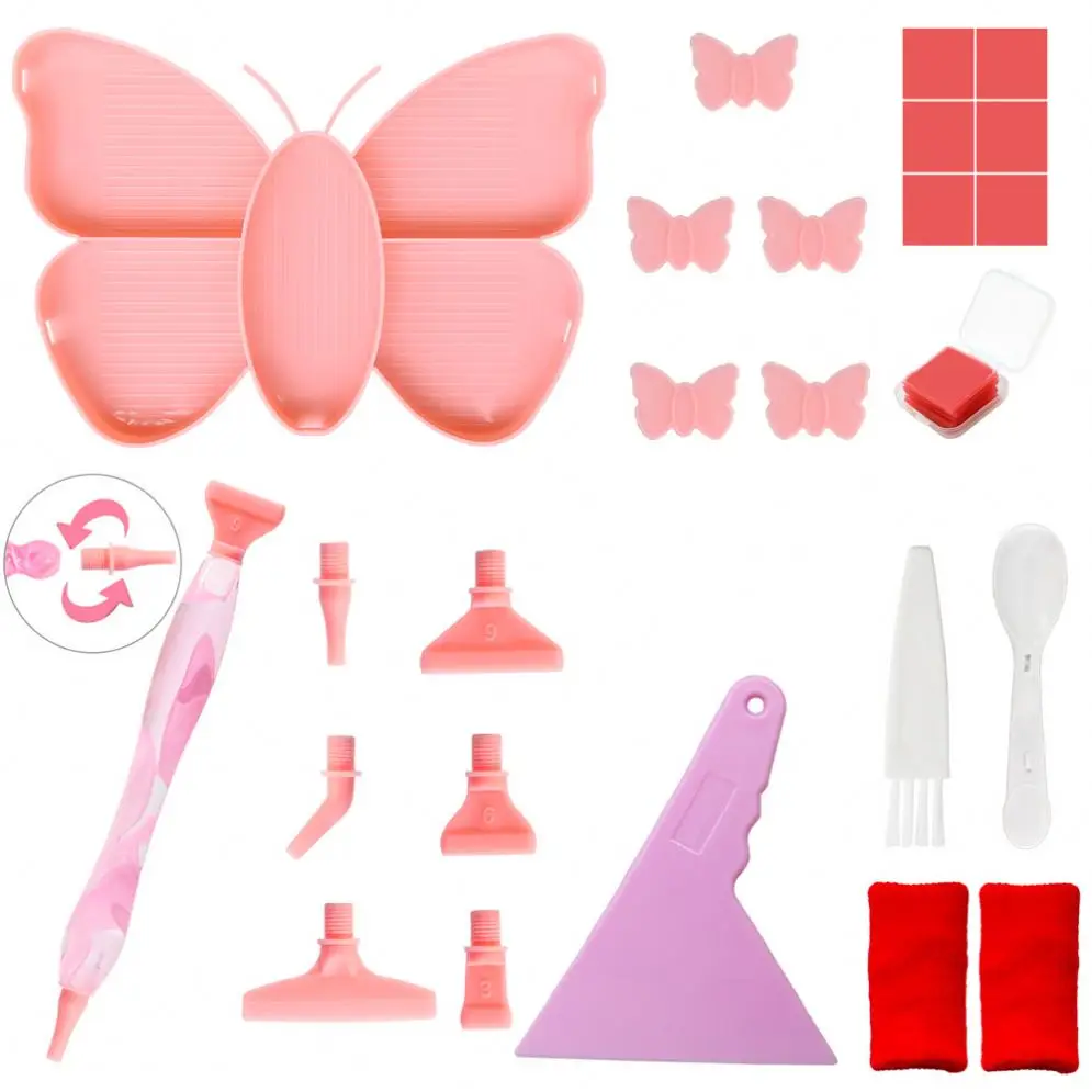 Butterfly Shaped Painting Tray With Resin Pens,Brush,Spoon,Glue Wax And Fix Tools For Diy Diamond Art