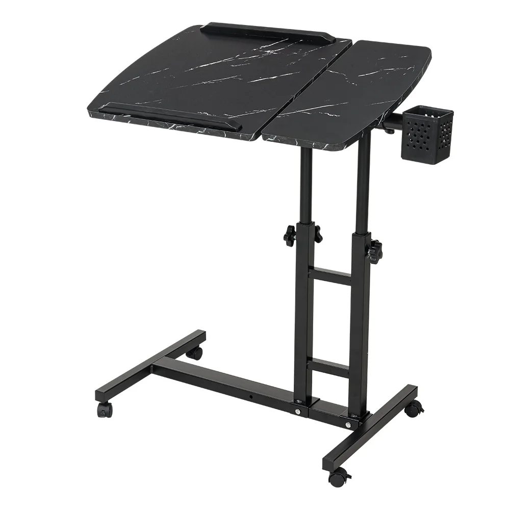 Adjustable Black Marble Laptop Desk Rolling Mobile Computer Side Table for Sofa Home Office Accessory