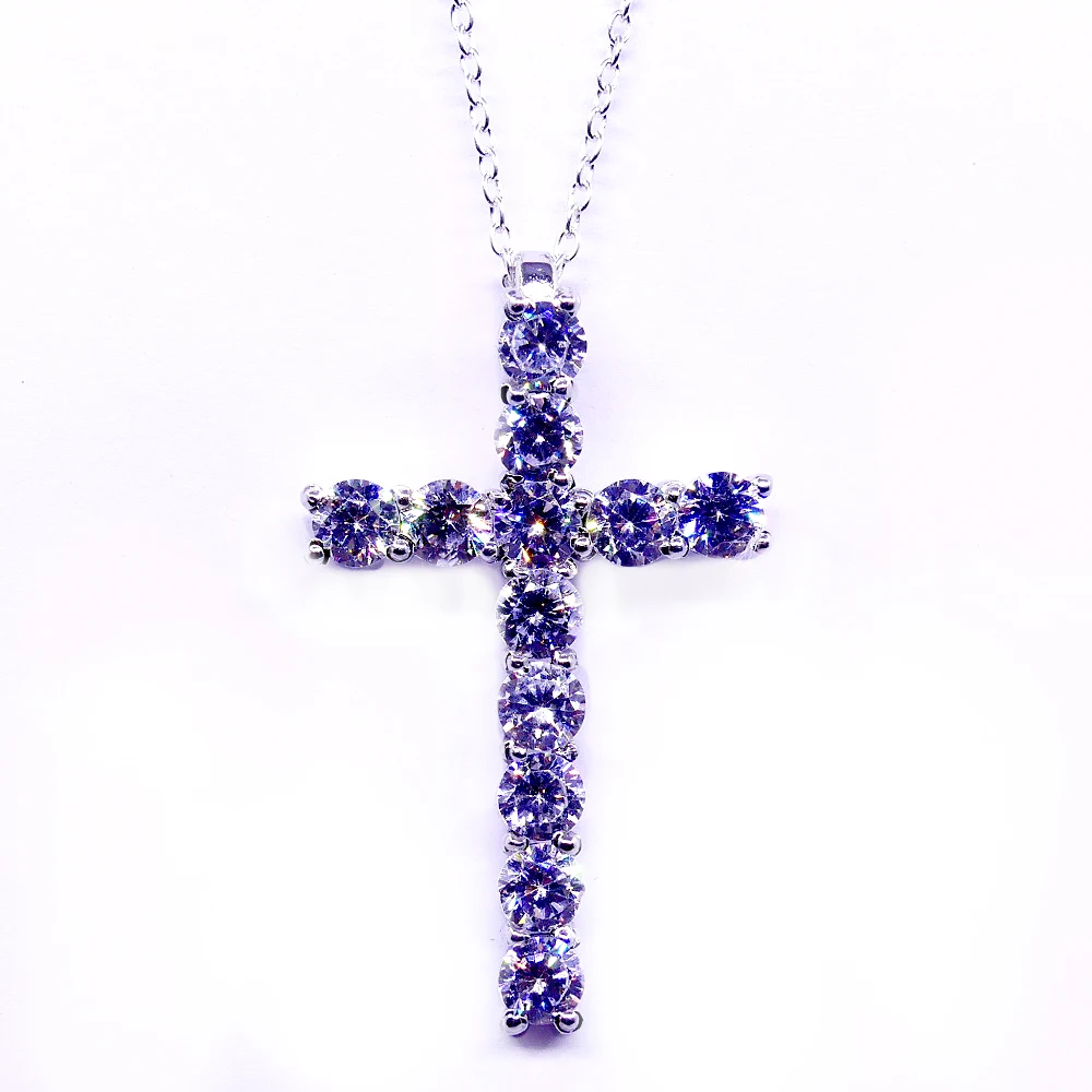 Sterling Silver 925 Fashionable  Pure Silver Plated Iced out Cross Pendant Necklace Trendy and Charm  Necklaces