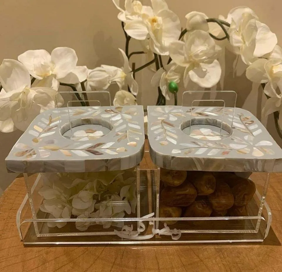 Acrylic storage Box with Mother of pearl Lid with acrylic tray natural box
