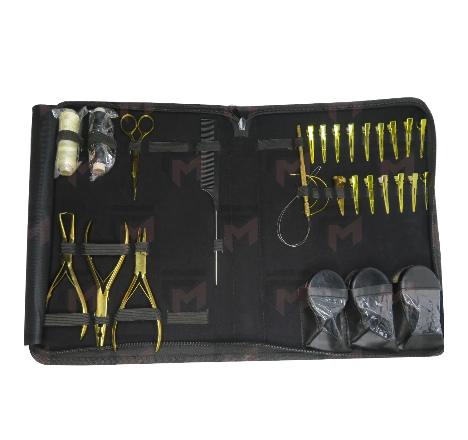 Synthetic Hair Extension Tools Clips Ring Small Scissor Multiple Plier Hook Loop Needle With Different Color Leather Case