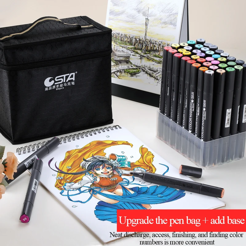 STA 3203  - 30/40/60/80/80/128 colours double head alcohol based permanent waterproof art marker pen set