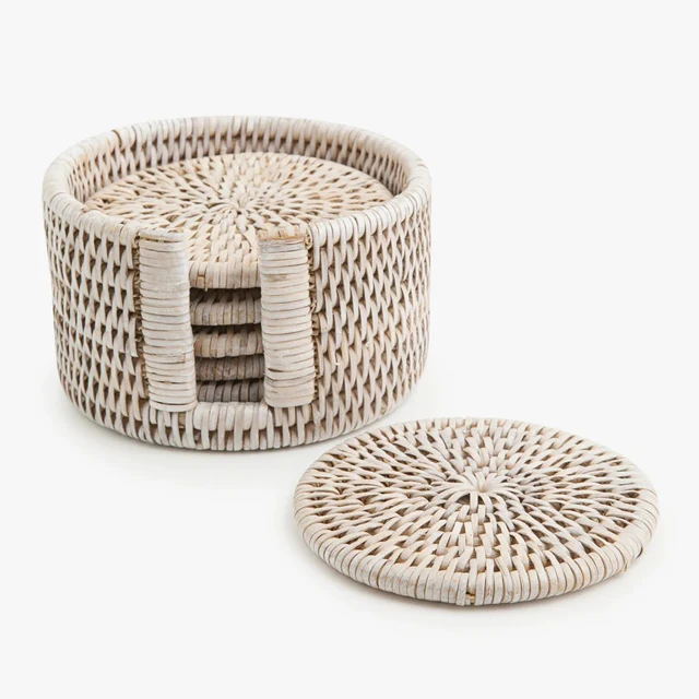 Wholesale Manufacturer Small Set of 4 Round Rattan Wicker Coaster Used for Holding Coffee Mug Drinkware and Table Top.