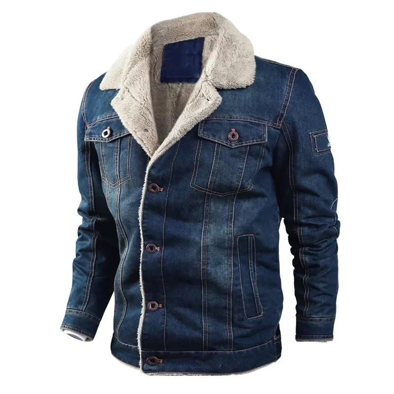 Denim Jacket Mens Warm Thicken Fleece Fur Collar Jeans Coats Men Casual Hip Hop Cowboy Jackets