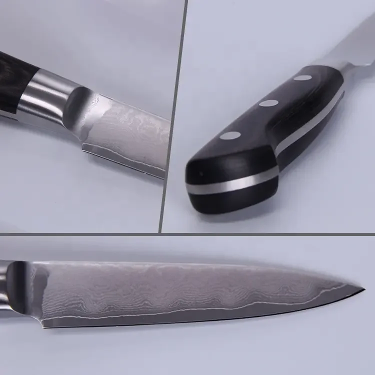 Cuchillos De Cocina Acero Damasco Japanese Aus10 Damascus Steel 3.5 Inch Kitchen Fruit Paring Knife With Pakka Wood Handle