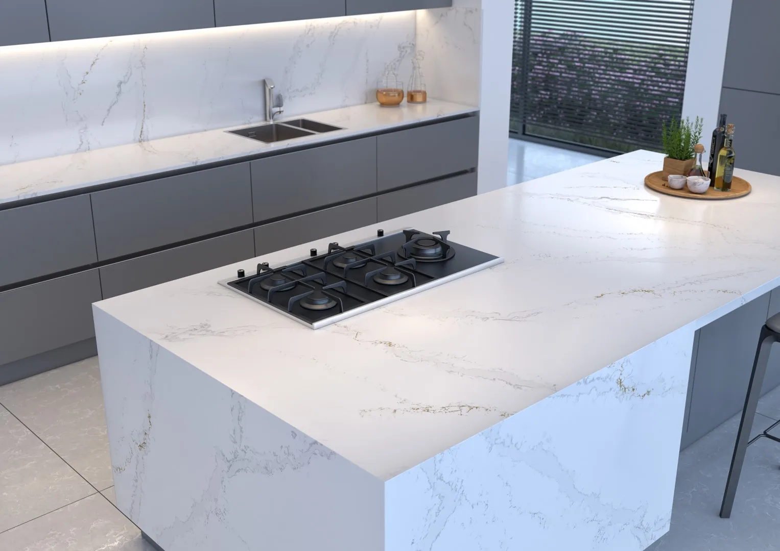 Polished calacatta white artificial stone marble slabs cuarzo quartz