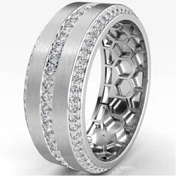 Matte Finish 3 Row Round Diamond Eternity Men Wedding Band 14k White Gold 1.70Ct Diamond rings women customized moissanite ring