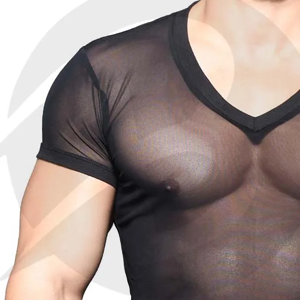 Custom See-Through Men Sexy T Shirt Mesh Short Sleeve Sexy / Sheer Mesh Men Shirt For Party / transparent shirts