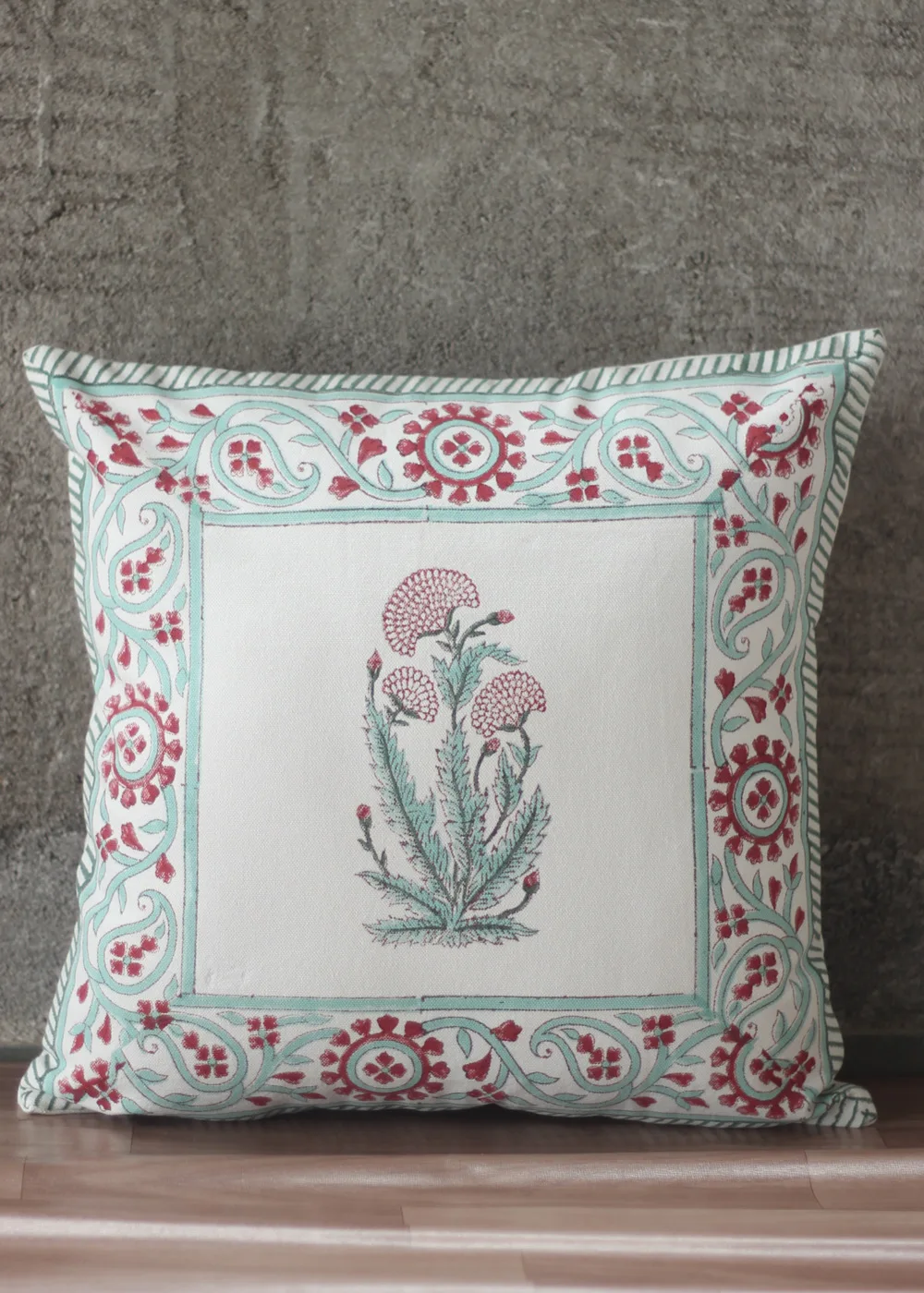 Hand Block Printed Indian Floral Handmade Decorative Cushion Cover 40x40 Pillowcase