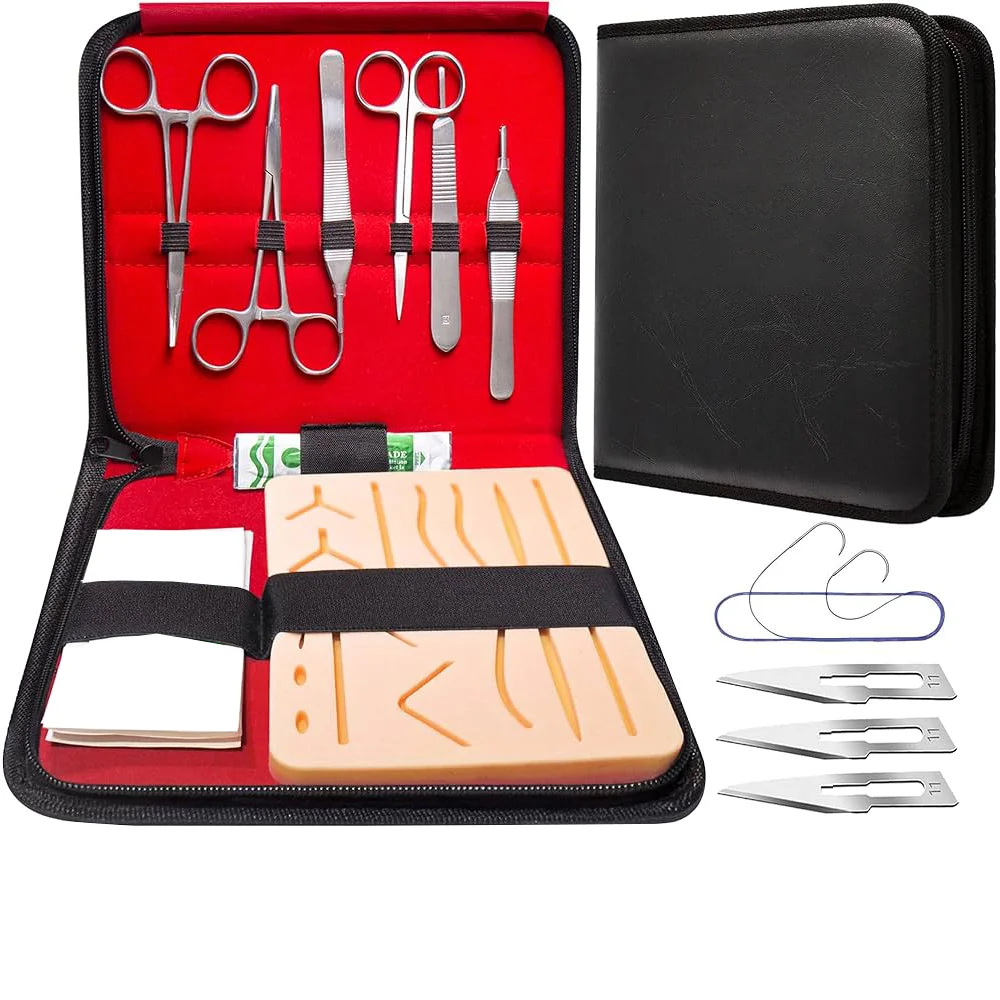 Surgical Medical Student Training Practice Suture Kit of 18 Pcs with customized Suture Pad and Surgical Tools Scissors Forceps