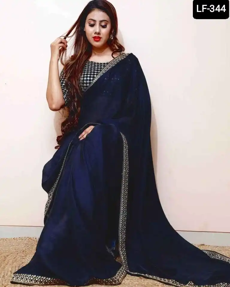 Heavy Designer Wear Pure Georgette Saree with Embroidery and Stone Work and Lace Border Saree for Festival Wear Fancy Saree