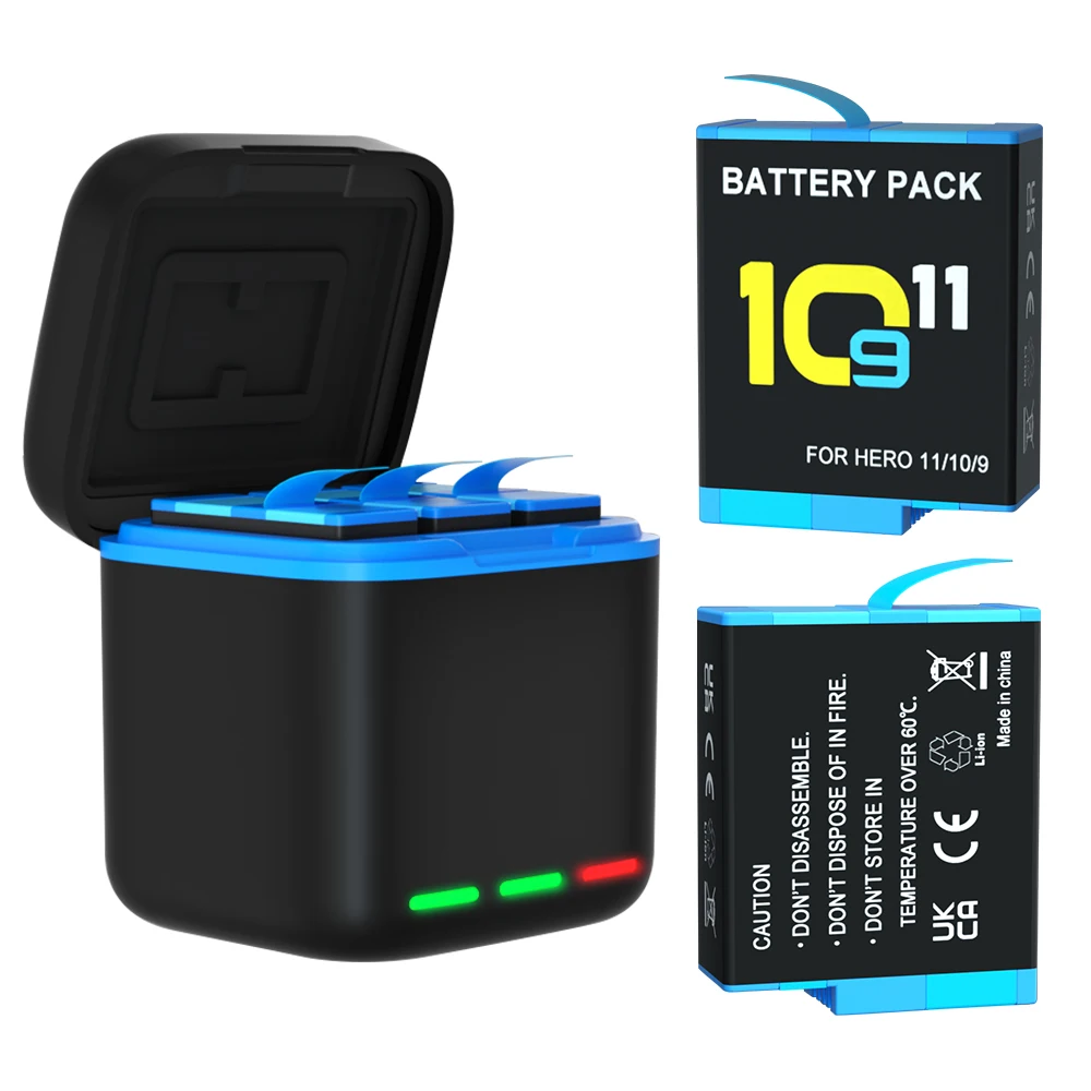 Hongdak Replacement Lithium Battery 3 pcs Sports Action Camera Accessories gopro Hero 9/10/11 battery