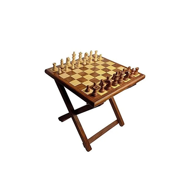 Kids 12X12 Inches Handmade Wooden Table Chess - Foldable With Storage Box (12 Inch) In Multicolor- Tournament Chess Table