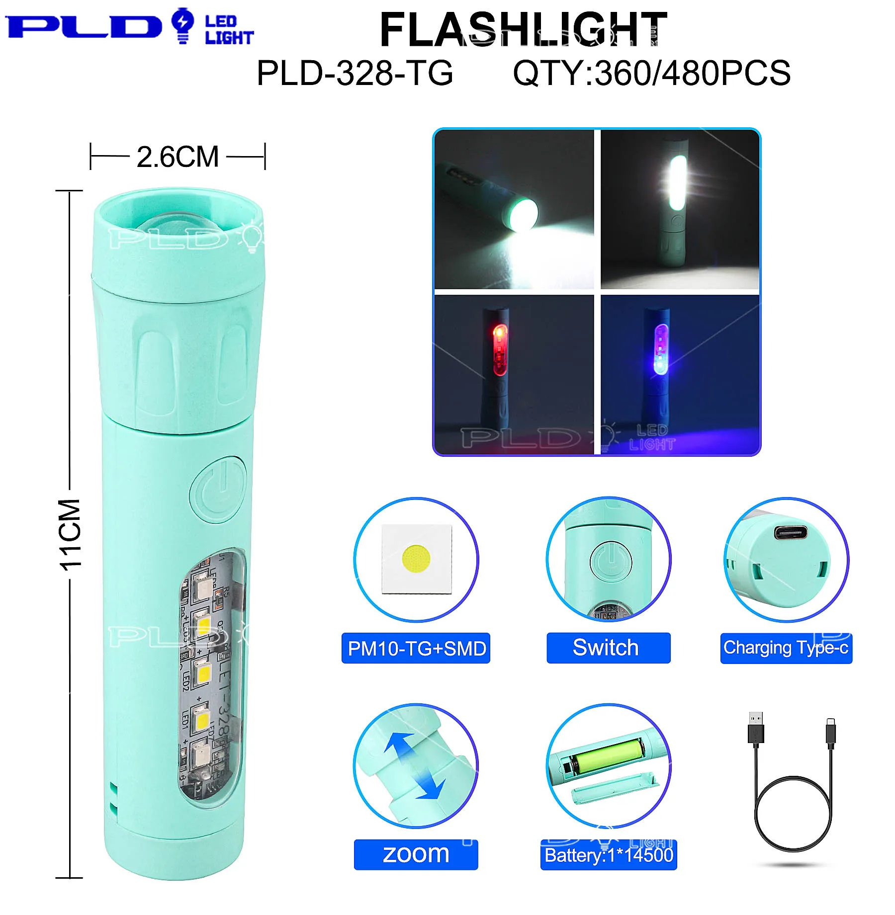 LED Rechargeable Mini Flashlight Strong Light Outdoor Camping Portable Small Torch for Household Use