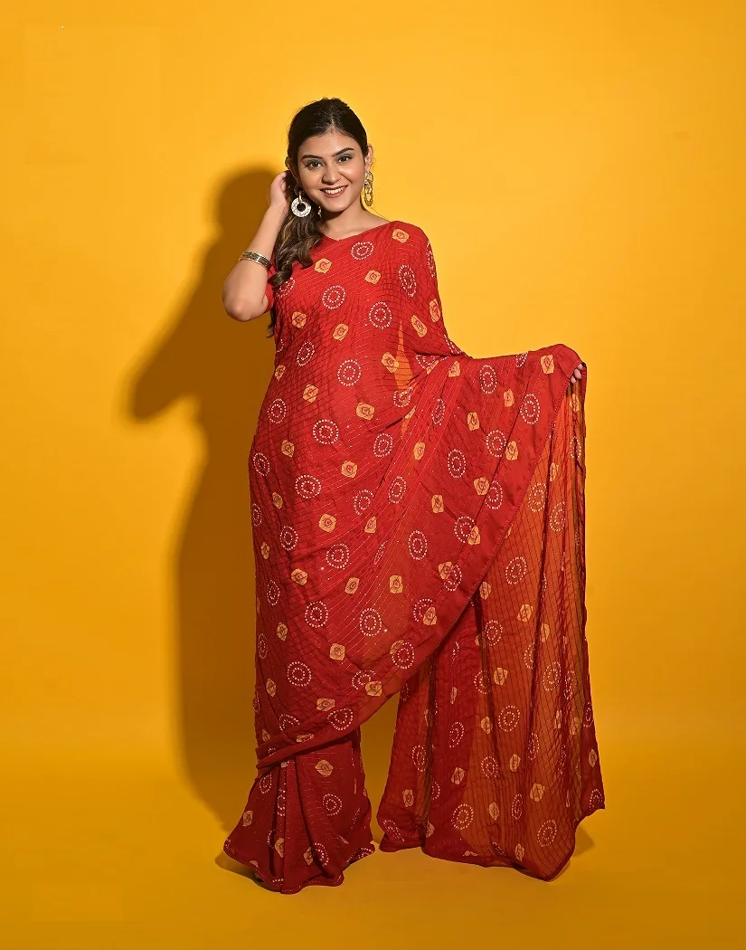 High Selling Latest Design Women Bandhani Saree With Heavy Embroidery Work Comfortable Fabric Saree from India
