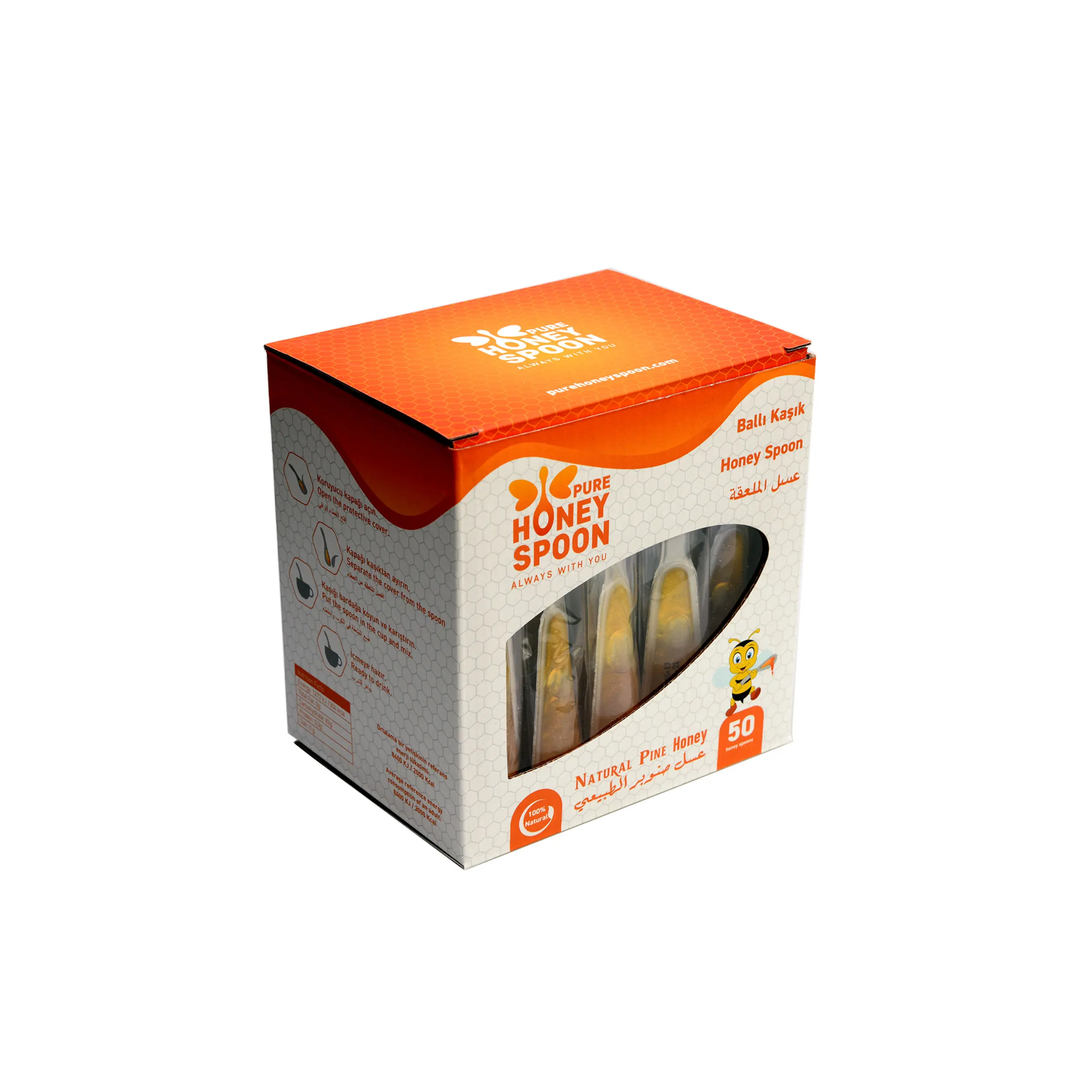 Pure Honey Spoon Pine Natural Honey %100 Natural 50 Pcs Honey Spoon 7 Gr x 50 Pcs