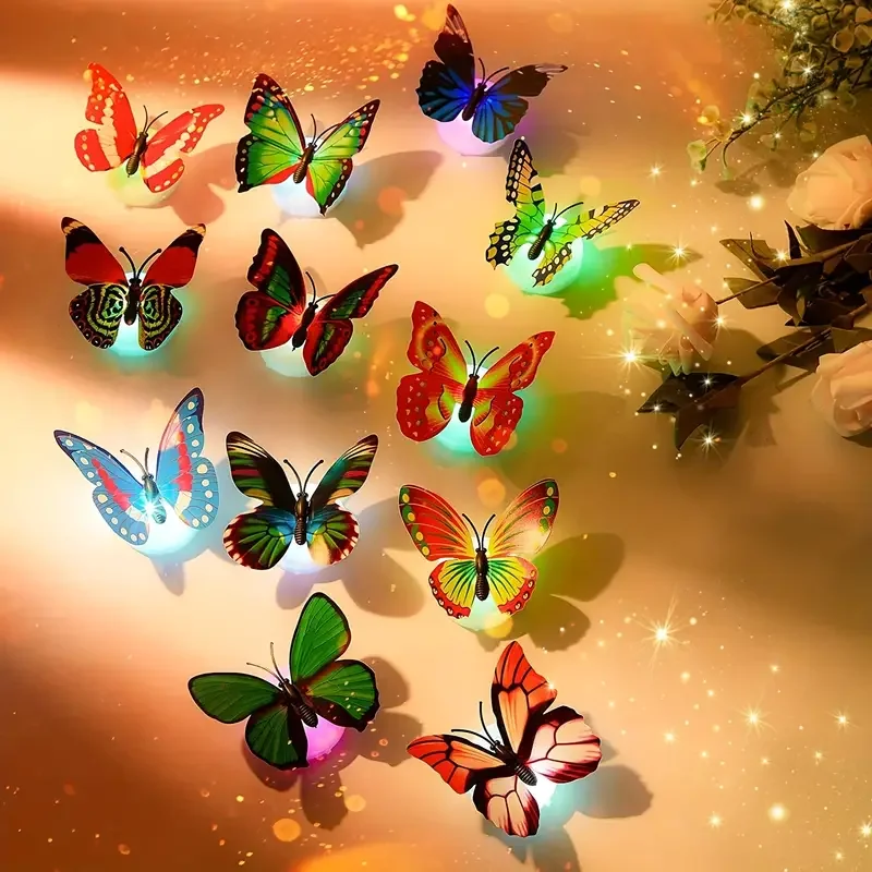 Multicolor LED 3D Butterfly Decoration Night Light Wall Sticker for Garden Backyard Lawn Party Festive Home Yard Decoration