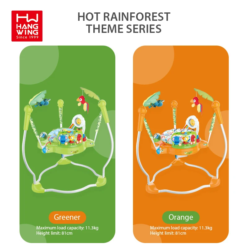 HW Baby Products Hot Selling 2023 Infant Safety Activity Fitness Bounce Chairs Enrichment Animal Toys Music Jumping Chair