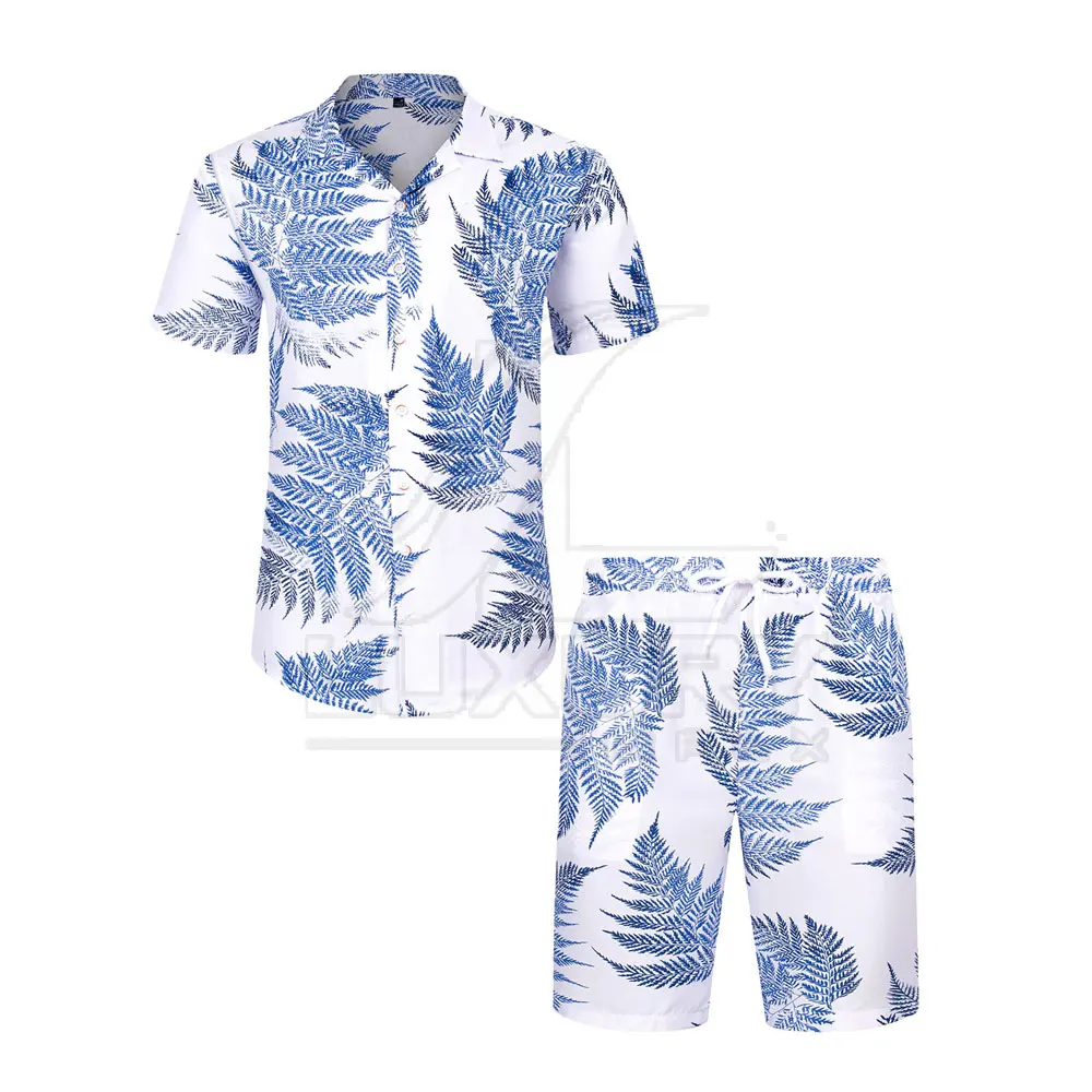 Custom Printed Men Shirt And Short Twin Sets Casual Button Down Beach Wear Short Sleeve twin set