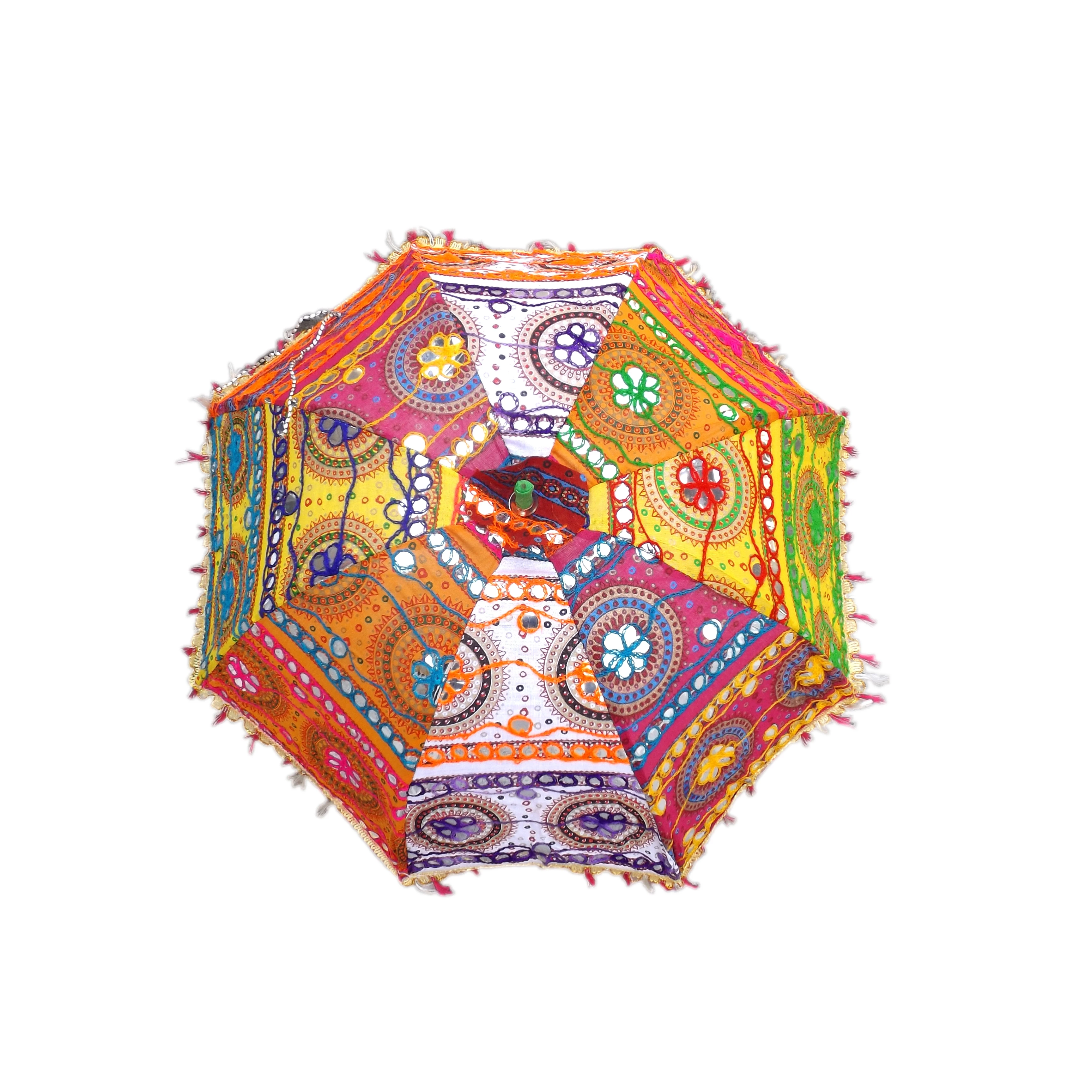 Wholesale Handcrafted Antique Indian Wedding Umbrella Cotton Fabric Mirror Work Vintage Parasols Umbrellas