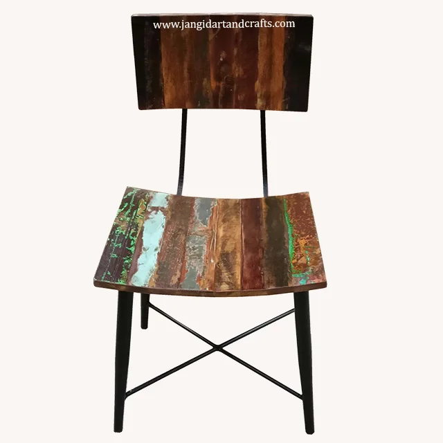 Factory wholesale Industrial Bistro Cafe Hotel Metal Frame Dining Chair with Reclaimed Wooden Top Restaurant Iron Dining Chair
