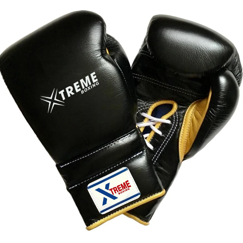 Wholesale High Quality Black 12oz Boxing Gloves Adult Professional Lace Up Winning Leather Custom Logo Boxing Gloves