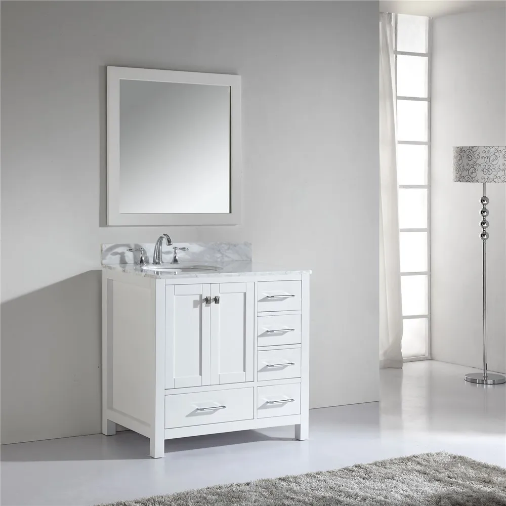 White Shaker Doors Freestanding Double Doors Custom Made Cabinet Single Sink Bathroom Vanity