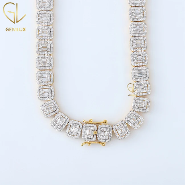Excellent Quality Luxury Jewelry Baguette & Round Cut Moissanite Diamond Hiphop Tennis Chain At Wholesale Price