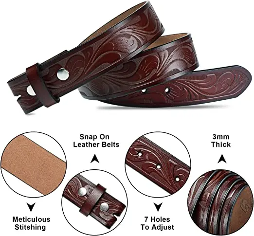 Men fashion leather belts without silver snap on belt genuine leather belt without buckle for men