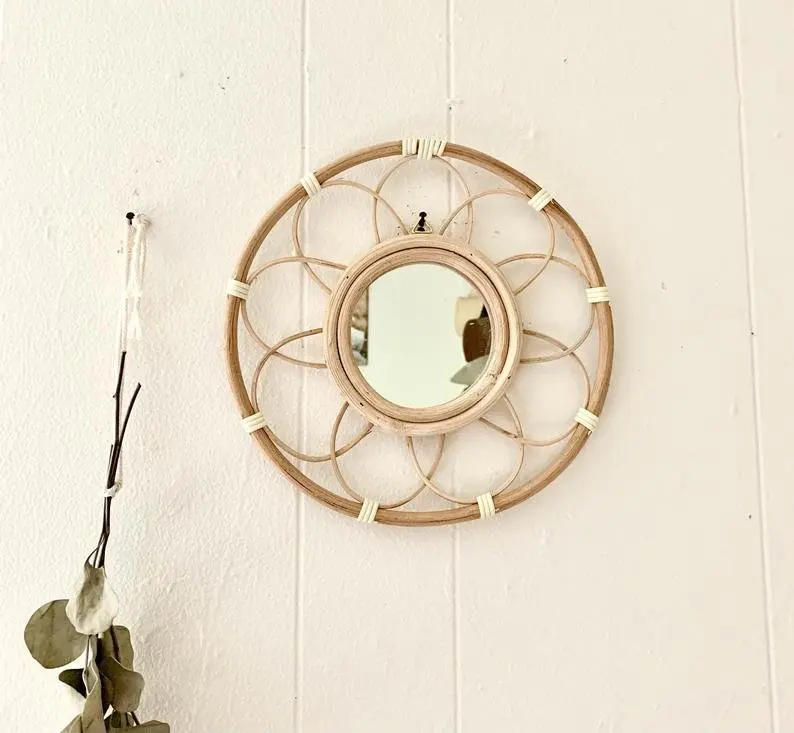 Wall mirror Unique Antique Wholesale Handmade Living Room Mirrors Wicker Cane Willow Rattan Mirror Interior Dresser