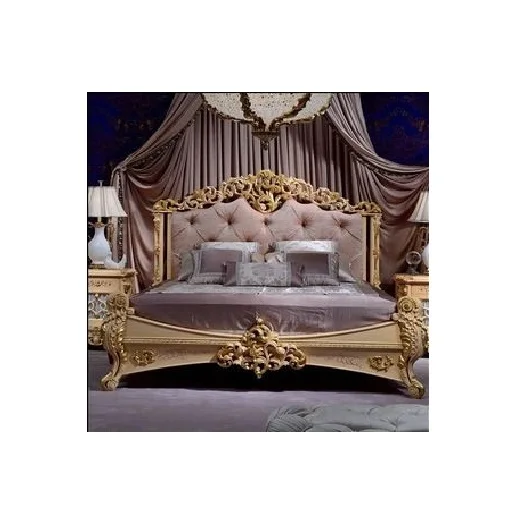 Exclusive Gold Finish King Bedroom furniture Grand Villa Queen Size Four Poster Bed Best Quality Premium Queen Size Crown Bed