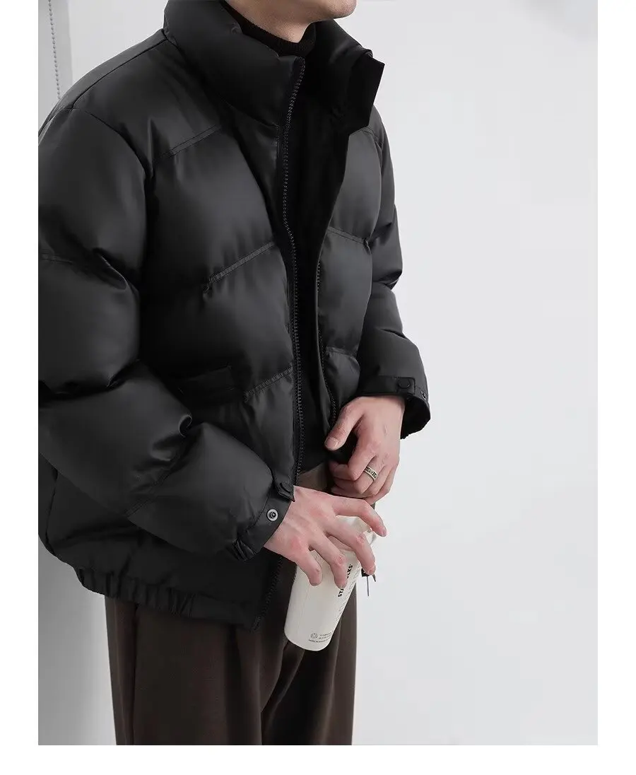 Winter Cotton-Padded Coat Korean-Style Basic Pu Leather Design Thick Bread Suit Stand Collar All Casual Cotton-Padded Jacket
