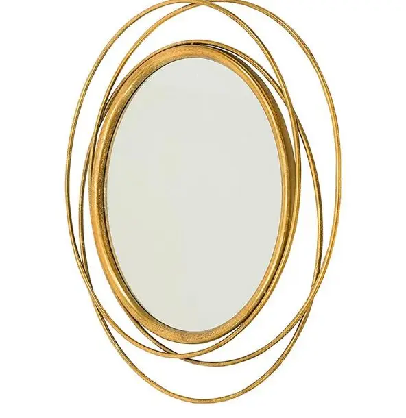 Latest Design Rounded Golden Plated Metal Wall Mirror Unique Style Wall Art Iron Hanging Frame for Living Room Christmas