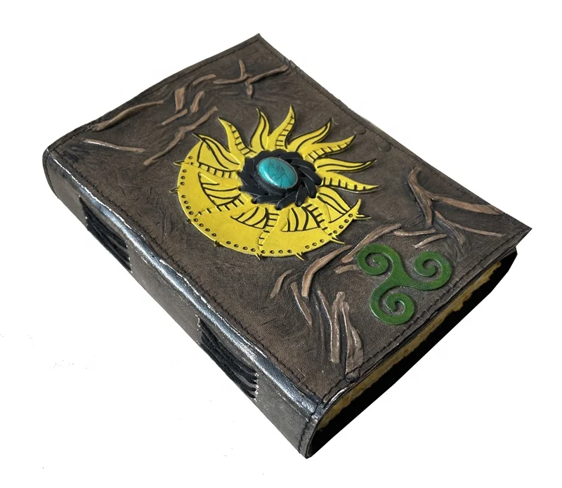 Sun Moon Stone Vintage Leather Handmade Embossed Diary Kraft Journal Notebook Manual Account Book Wholesale Gift Set deckle
