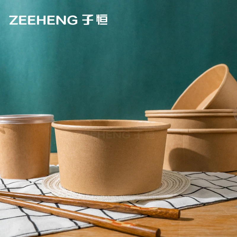 Disposable food grade ZEEHENG kraft paper salad bowl noodle cup with lid