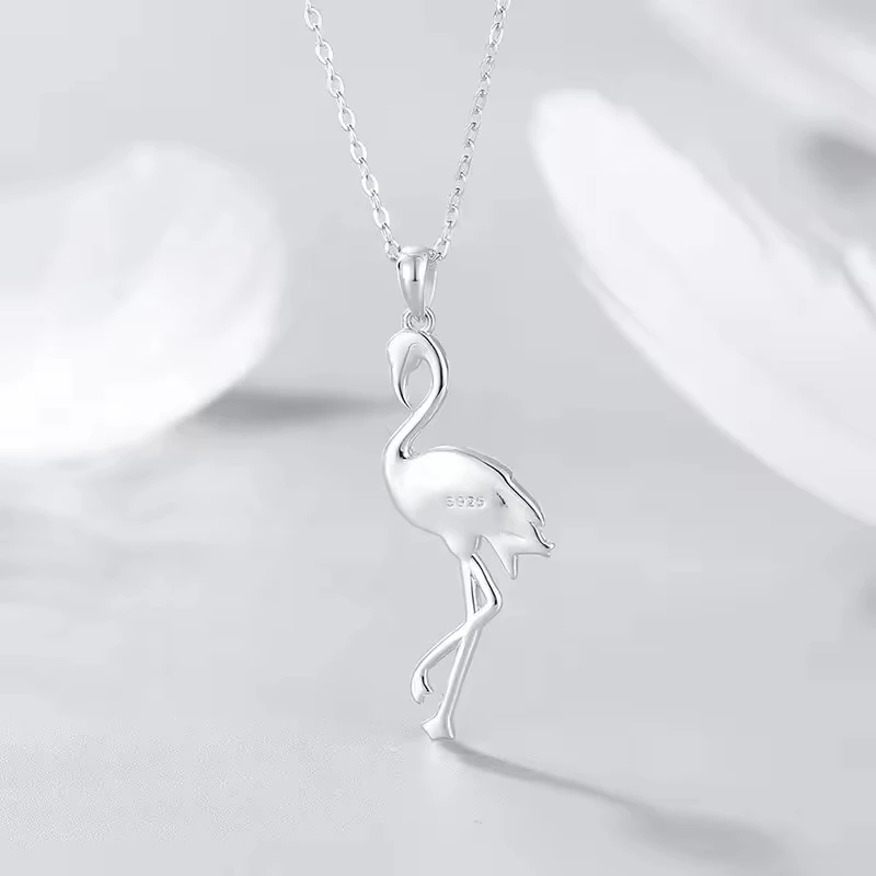 CDE YP1620 925 Sterling Silver Necklace Bird Crystal Stone Jewelry Pink Flamingo Pendant Necklace For Women