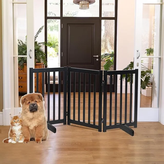 Classic Wood Dog Gate Freestanding Indoor Barrier for Safe Access Control