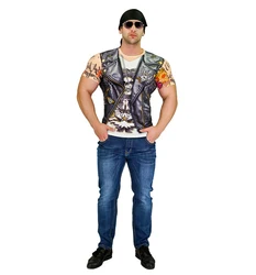 Adults Man Halloween Costume, Cowboy Fireman Pirate Savage Worker T Shirt Outfit, Career Style Top for Men Carnival Dress Up