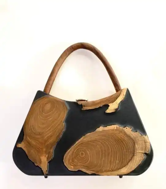 Hot Sale 100% Indonesia Source Of Wooden Resin Woman Unique Exclusive Modern Classic Fashionable Suitcase Hand Bag Clutch Purse