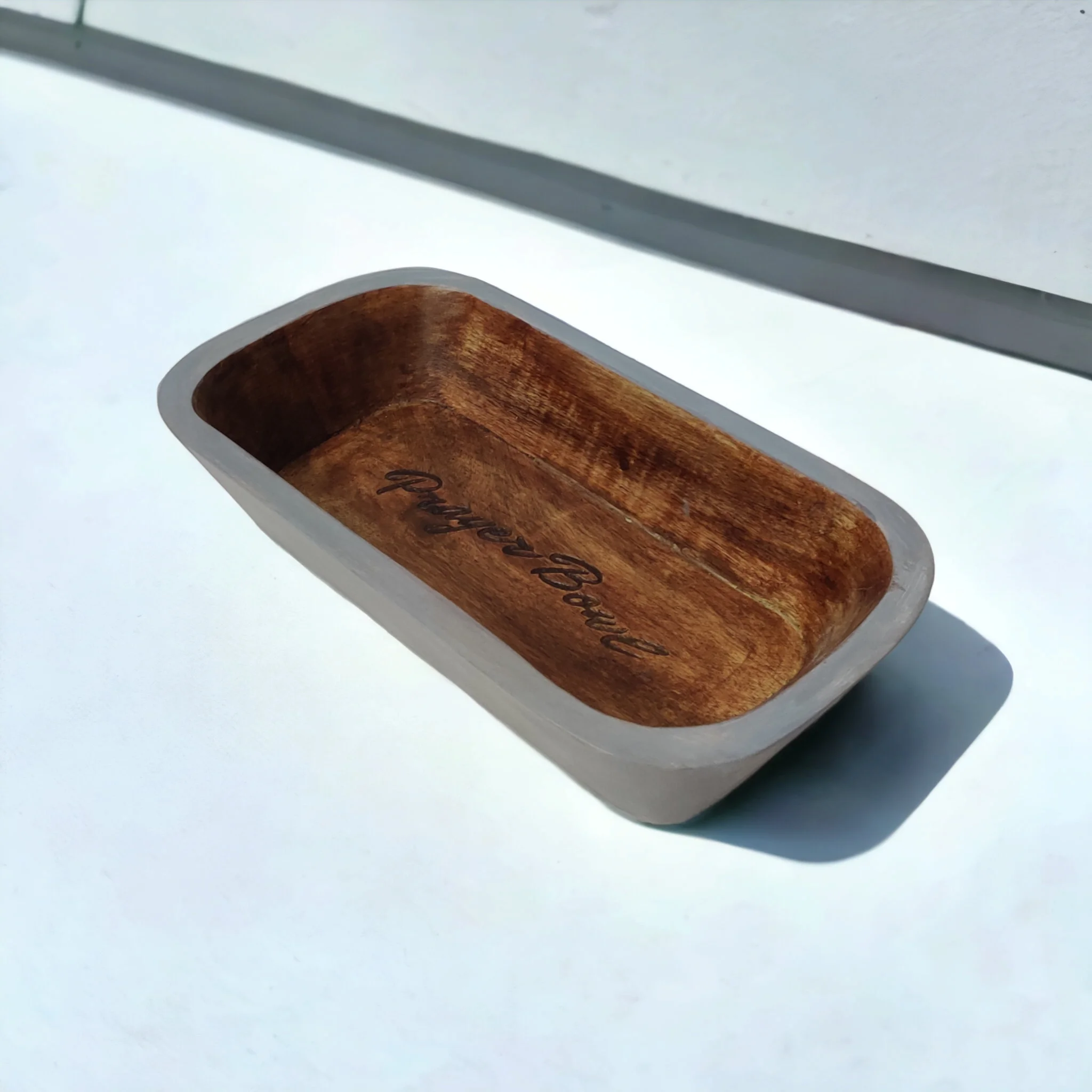 Antique Small Walnut & Grey Prayer Dough Bowl Religious Gifts Farmhouse Rustic Church Centerpiece for Home Decor Serving