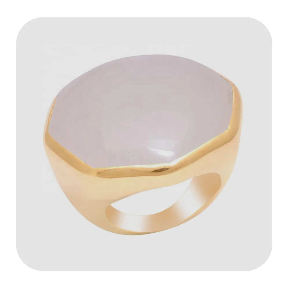 Classic Style Natural White Milky Gemstone Gold Plated 925 Sterling Silver Solid Statement Birthstone Ring For Women And Girls