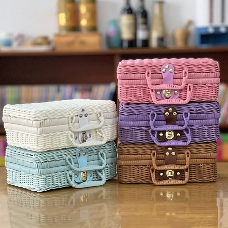 Outdoor Picnic Basket Woven Rattan Basket With Handle and Cloth for Food Sundry Container Fruit Storage Kitchen Organizer