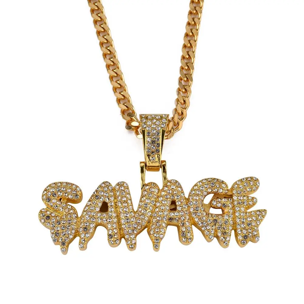 SAVAGE Fashion Hip Hop Jewelry Trendy Natural Diamonds Certified Gold Pendant Curb Chain Necklace For Mens Gift