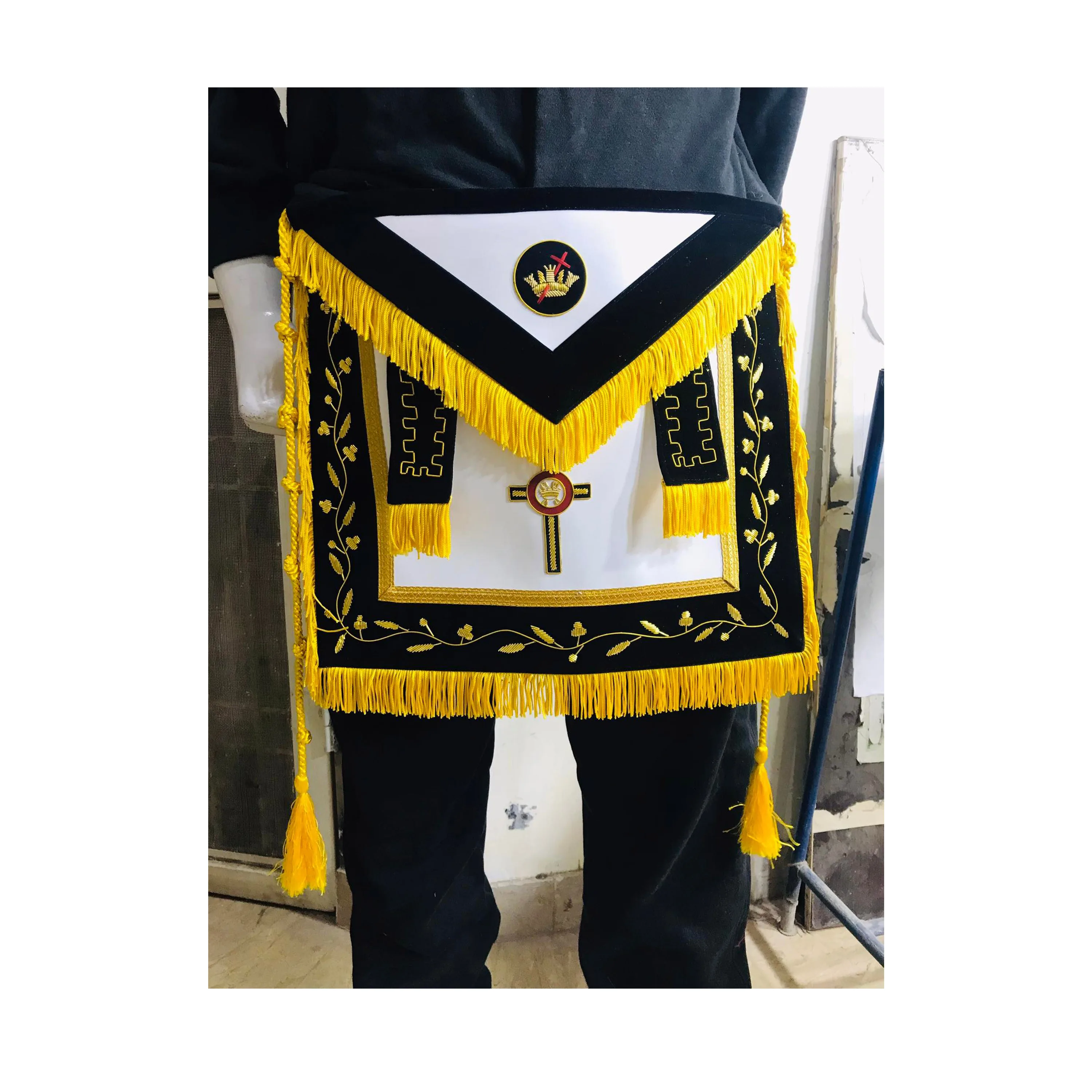 Новый фартук и воротник с ручной вышивкой масонский рыцарь Templar черный