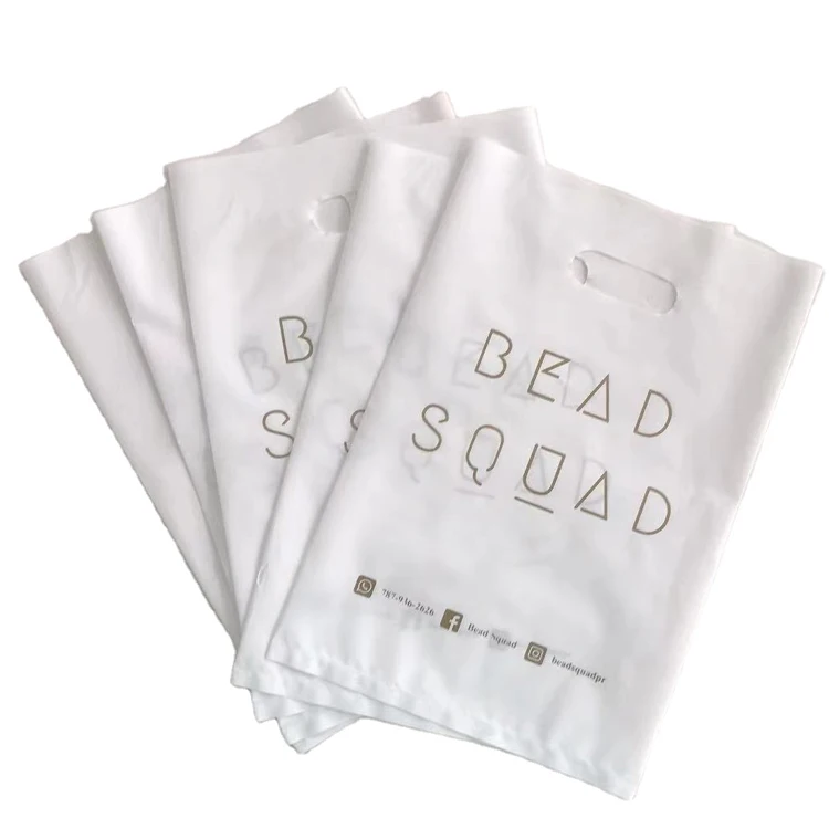 100pcs starts one logo printed WHITE colors plastic waterproof bags for shopping clothes packaging bags with handle