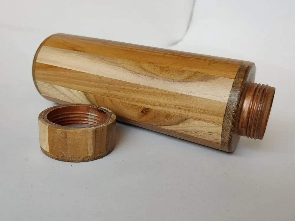 New Design Eco Friendly 500ml 750ml 1000ml Single Wall Wooden Flask Stainless Steel Water Bottle with Custom Logo
