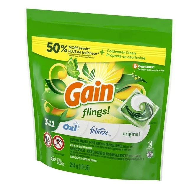 Gain Flings Laundry Detergent Pacs, Original Scent, 14 Count